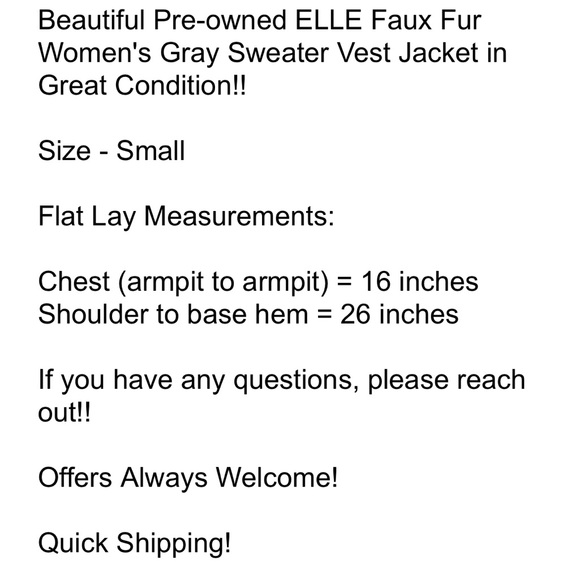 ELLE Faux Fur Women's Gray Soft Fluffy Sleeveless Sweater Vest Jacket Size Small - Picture 6 of 6